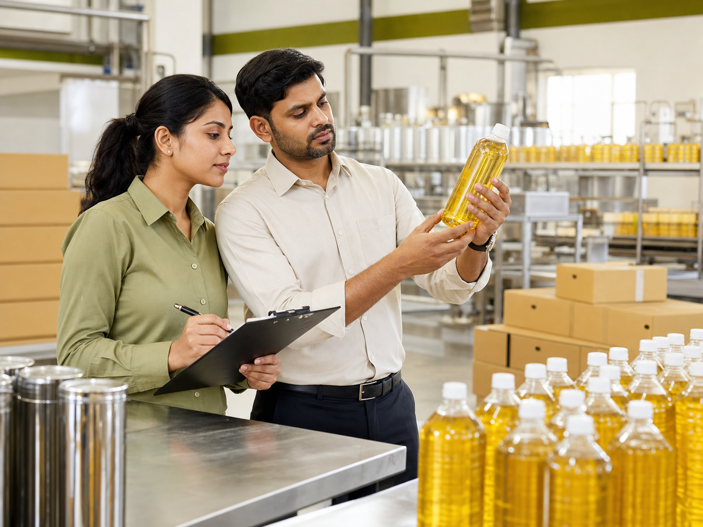 Purevale team reviewing edible oil quality and packaging